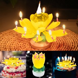 Lotus-vormige roterende verjaardagskaars met 8 kleine kaarsen & Happy Birthday liedFeest