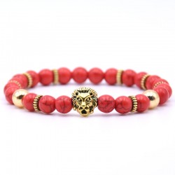 Lion head bracelet with natural stone beadsArmbanden