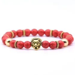 Lion head bracelet with natural stone beadsArmbanden