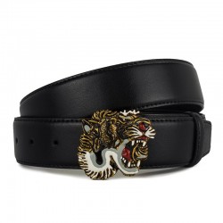 Leather belt with a tiger's headRiemen