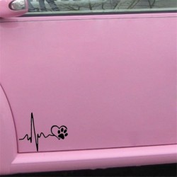 heartbeat love dog footprints funny car sticker - pull fuel tank pointer reflective vinyl car sticker