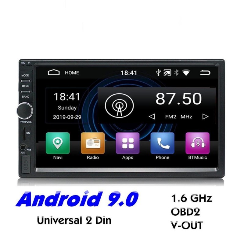2 Din Bluetooth Android 9 Autoradio - WiFi - USB - GPS Navigation - Mirrorlink - MP3 MP5