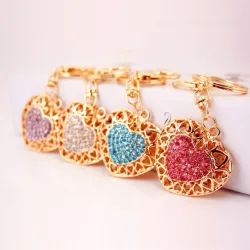 Hollow-out heart with crystals - keychainKeyrings
