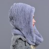 Rabbit fur hood Volume hats for women winter warm novelty knitted fur scarf hat stylish fashionable