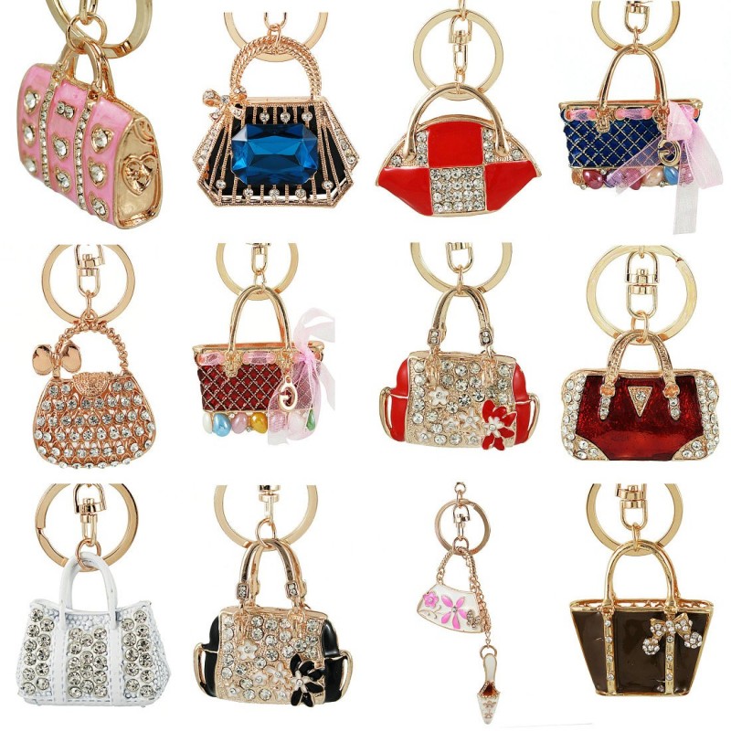 High Quality Handbag Keychains Crystal Pave Metal Fashion Women Bag Pendant Rhinestone Key Chains Fo