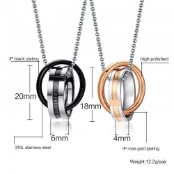 Vnox Endless love couple necklace pendant stainless steel double loop couples for wedding christmasHalskettingen