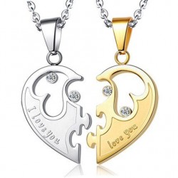 Heart-shaped pendent - I love you - stainless steel necklaces for him and her - 2 piecesHalskettingen