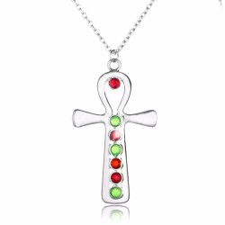 Silber Kreuz mit bunten Kristallen - Edelstahl Halskette
