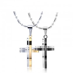 Modische schwarze -Silber - Gold Doppelkreuz - Edelstahl Halskette - unisex