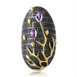 Vintage paarse zirkoon - gouden boom - ringRingen