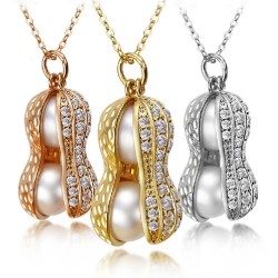 Kristall Erdnuss mit Perlen - Halskette