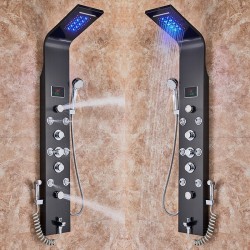 Edelstahl - 6-funktioneller Wasserfall - LED-Dusche mit Massagesystem
