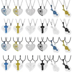 heart stitching couple pendant stainless steel chain  - men and women necklace - leather rope fashion jewelry giftHalskettingen