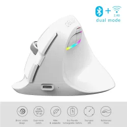 M618 - 2.4GHz - verticale mini draadloze muis - Bluetooth 4 - dual mode - oplaadbaar - stil - witMuizen