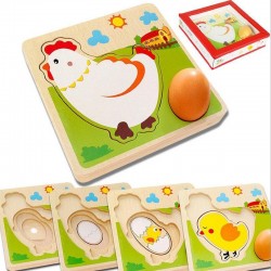 3D houten puzzel - meerlagige legpuzzel - hen die eieren legt - kippengroei - educatief speelgoedHouten