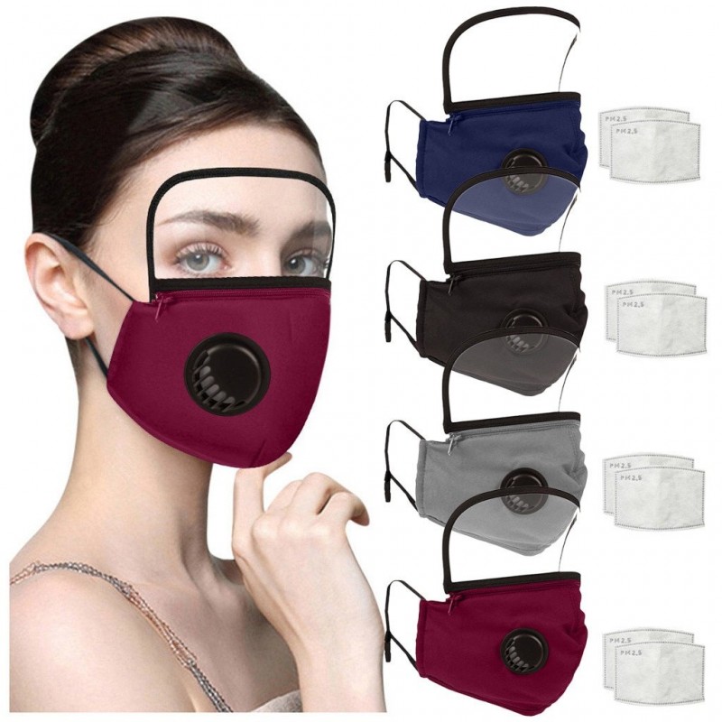 Mouth / face protective mask - detachable plastic eye shield - air valve - 2.5PM filter - reusable