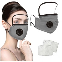 Mond- / gelaatsmasker - afneembaar plastic oogschild - luchtventiel - 2.5PM filter - herbruikbaar