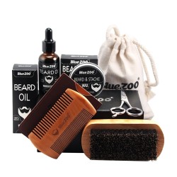 Men Beard Oil Kit Bread Oil Balm Beard Shaping Mustache Growing Moisturizing Comb Brush Scissors GroBaard
