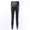 InstaHot Black High Waist Pencil Faux Leather Pants Women Casual Elegant Carving Print Ankle LengthBroeken