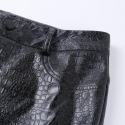 InstaHot Black High Waist Pencil Faux Leather Pants Women Casual Elegant Carving Print Ankle LengthBroeken
