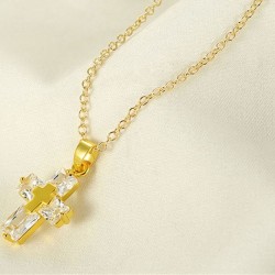 Doppelkreuz Halskette - Gold - Frauen