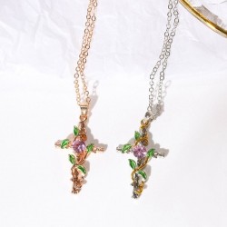 Cross with leaves pendant - necklace - women
