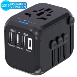 LONGET Universal Travel Adapter Auto Resetting Fuse baby safe design 5A 3 USB + 1typc c Worldwide Wall Charger for UK/EU/AU/A...