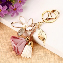 FancyFantasy Flower Key ring Chiffon Tassel Car keychains Lady Couple Bag Ornaments Creative FashioSleutelhangers
