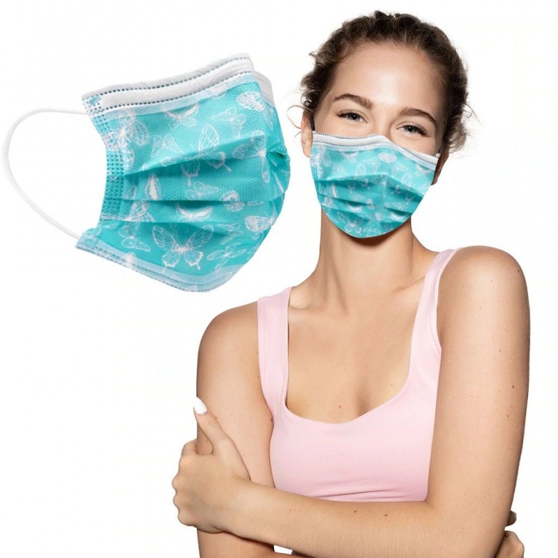 10 - 20 - 30 - 50 pieces - disposable antibacterial medical face mask - mouth mask - 3-layer - unisex - butterfliesMondmaskers