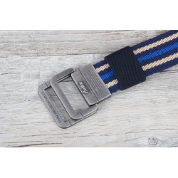 Fashionable canvas belt with double alloy buckle - striped