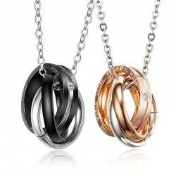 Vnox Fashion Interlocked Circle Pendant Engraved Words Couple Necklace Women Men Jewelry Stainless SHalskettingen