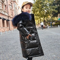 Children -30 Degree Clothes Girls Winter Warm Thick Fur Collar Hooded Long Down Jacket Kids GarmentKinderen