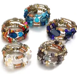 Meerlaagse armband met harsstenen - vintage - etnische armbandArmbanden