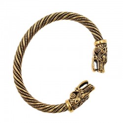 Vintage Viking Armband mit Wolfskopf - Silber - Gold
