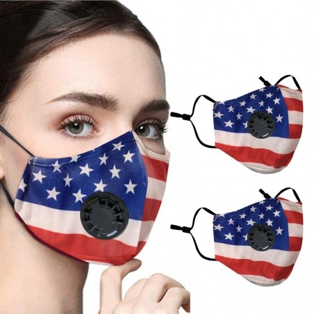 2 - 4 stuks - PM2.5 - beschermend gezichts- / mondmasker met luchtklep & filter - herbruikbaar - Amerikaanse vlag