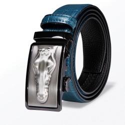 Krokodilleder-Design - Ledergürtel mit automatischer Schnalle - blau