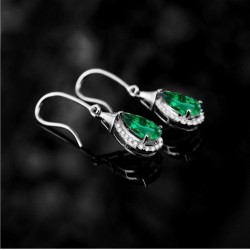 Elegant long earrings with green crystal - 925 sterling silver