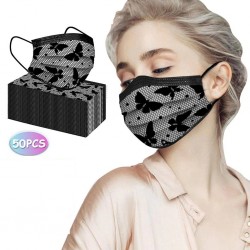 50 Stück - Einweg antibakterielle Gesicht / Mund Masken - 3-Schicht - Spitze Design