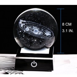 3D wereldbol met 8 planeten - kristallen bol met voet - lasergravure - Led nachtlampje - 8cmDecoratie