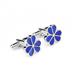 Silver cufflinks - blue enamel flowers