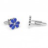 Silver cufflinks - blue enamel flowers