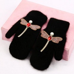 Warm elegant gloves - one finger - with crystals - mouse - dragonflyGloves
