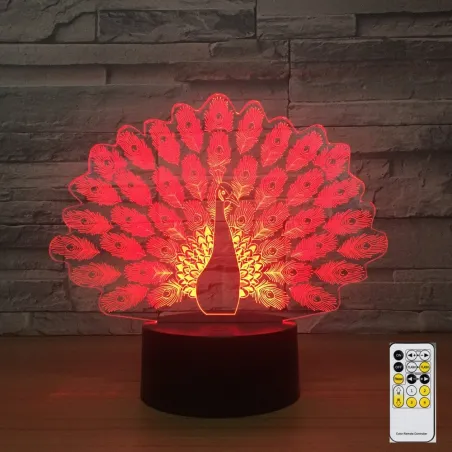 Peacock Lamp - Colorful - 3D Light - Remote ControlLights & lighting