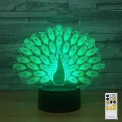 Peacock Lamp - Colorful - 3D Light - Remote ControlVerlichting