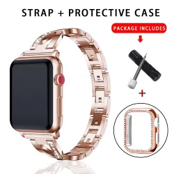 Roestvrijstalen band en beschermhoes met kristallen voor Apple Watch 5/4/3/2/1Accessoires