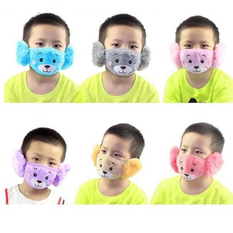 2 in 1 - oorkappen / gezichtsmasker voor kinderen - pluche beerMondmaskers