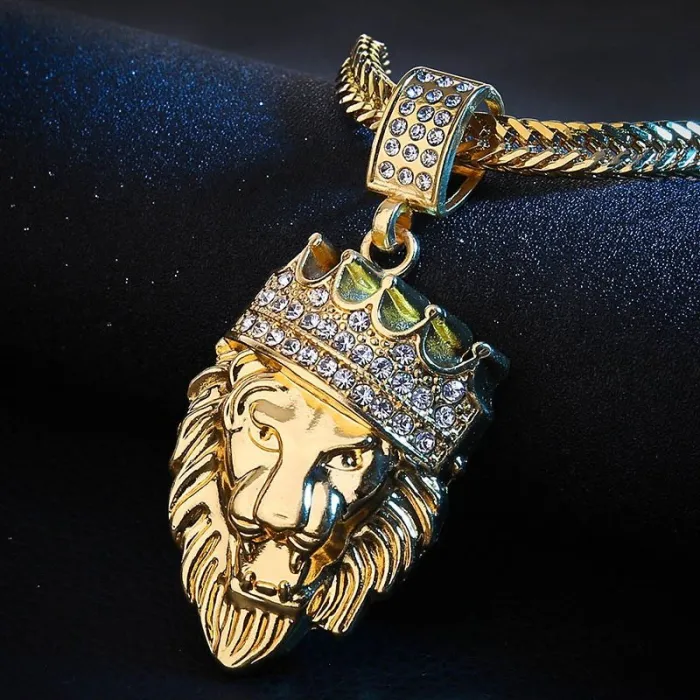 Gekroonde leeuw hanger - gouden kettingKettingen