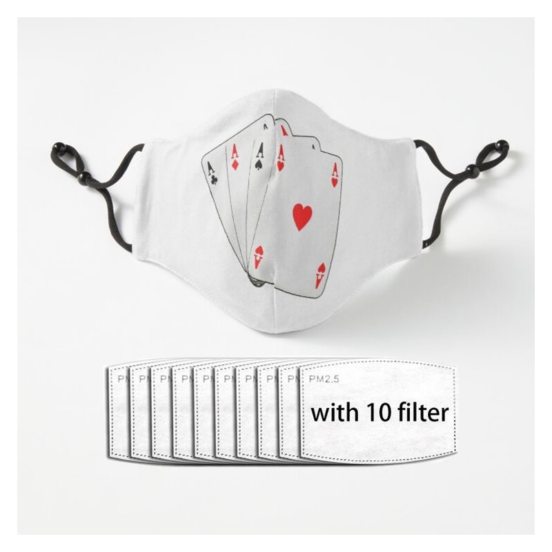 Beschermend mond / gezichtsmasker - PM2.5 filters - herbruikbaar - speelkaarten azen