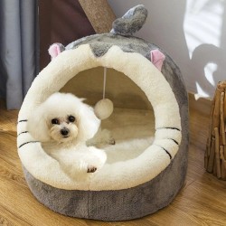 Hunde- / Katzen bett haus - Plüschschlafmatte mit hängendem Spielzeug