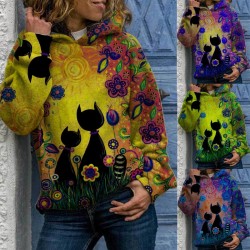 Hoodie mit Katzendruck - Langarm pullover
